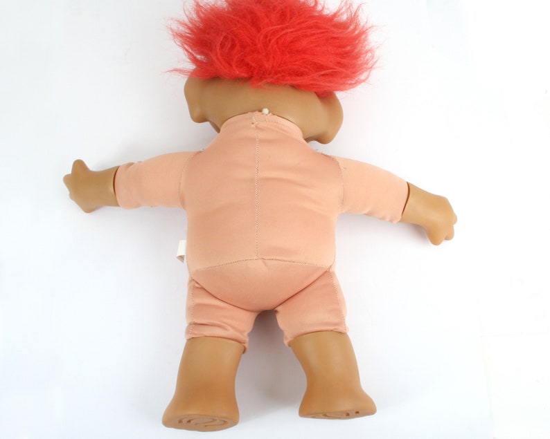 XL Uneeda Troll doll, red hair dungaree, Large Wishnik trolls with clothes, 1987 doll, 80s 90s toy image 6