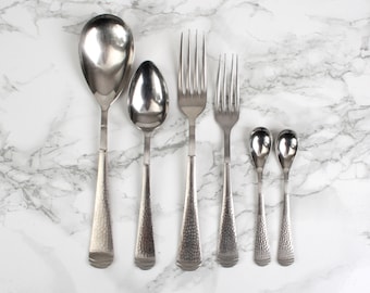 6x vintage hammered flatware set, Sola 620, Salad spoon, smaller spoon, luch fork, dinner fork, teaspoon,  midcentury design cutlery set