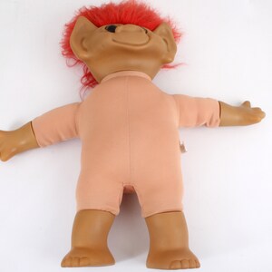 XL Uneeda Troll doll, red hair dungaree, Large Wishnik trolls with clothes, 1987 doll, 80s 90s toy image 5