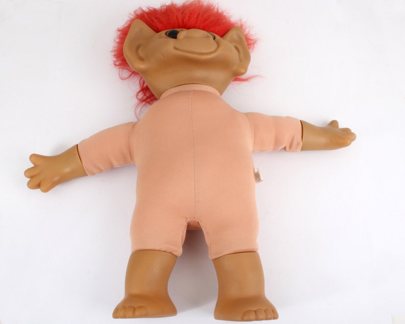 XL Uneeda Troll doll, red hair dungaree, Large Wishnik trolls with clothes, 1987 doll, 80s 90s toy image 5