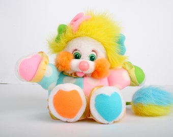 Very Rare clown Popples, UK / Europe EU Costume Popple, Carnival, Small size vintage yellow pink blue plush toy, original 80s Mattel 1988 #1