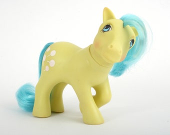Vintage Tootsie My Little Pony, yellow / green MLP G1, 1984, Generation 1, original Hasbro HongKong pony, Earth pony