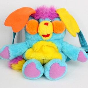 Popples Pretty Cool Backpack, Blue PC Popple school bag, kids vintage plush toy rucksack, original 80s 1986 #3