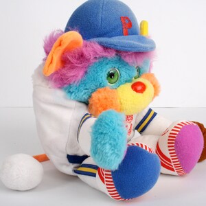 Sports Popples, PC Base-Ball Popple 10 ball, baseball Popple, medium size vintage blue white plush toy, original 80s Mattel 1987 image 5