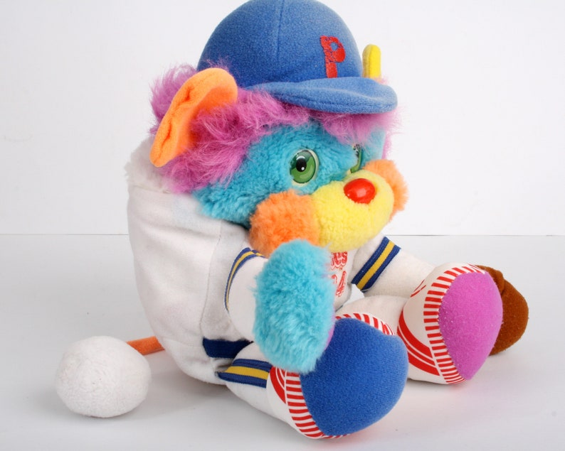 Sports Popples, PC Base-Ball Popple 10 ball, baseball Popple, medium size vintage blue white plush toy, original 80s Mattel 1987 image 5