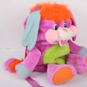 Popples Pancake Backpack, purple green Popple school bag, vintage plush toy rucksack, original 80s Mattel 1986 image 6