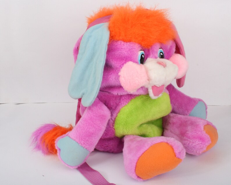 Popples Pancake Backpack, purple green Popple school bag, vintage plush toy rucksack, original 80s Mattel 1986 image 6