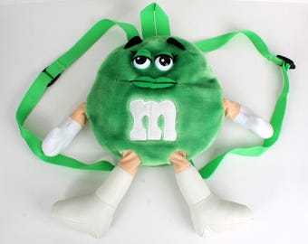 Mochila verde M&M, mochila vintage, bolsa de juguetes y dulces, bolsa de peluche Ms. Green, 2000 Mars, estuche con cremallera para niños Y2K #1