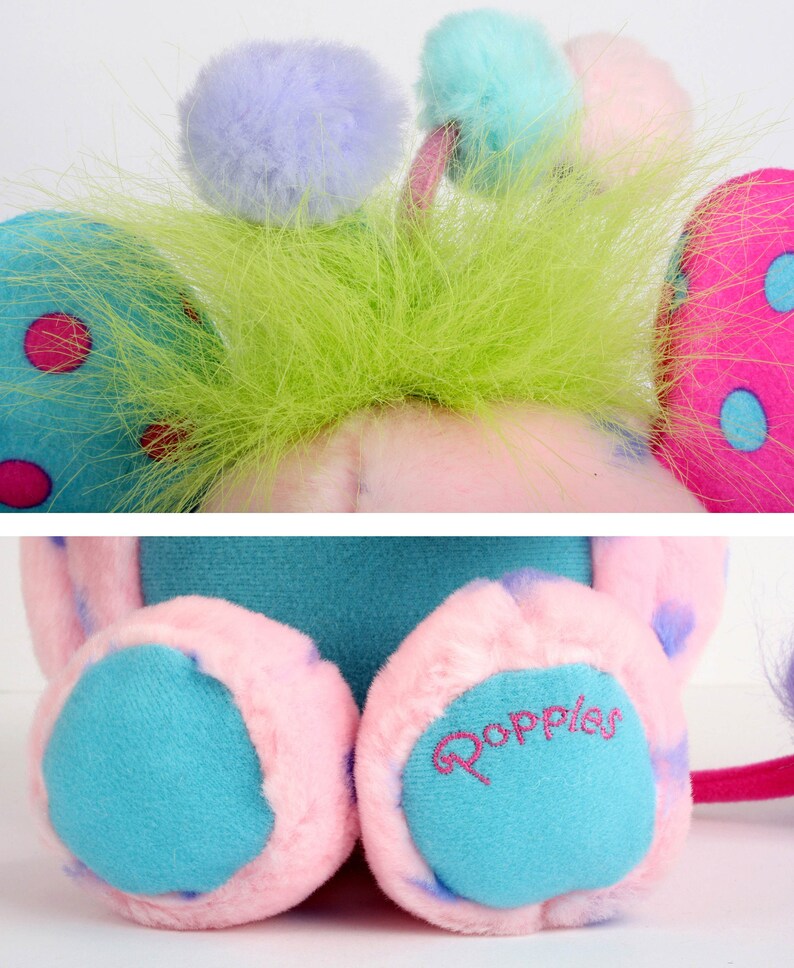 Popples Polka-Dottie, 12 Popple, Medium size vintage pink plush toy, original 2001 Lansay french Basic Popple polka dottie 1 image 6