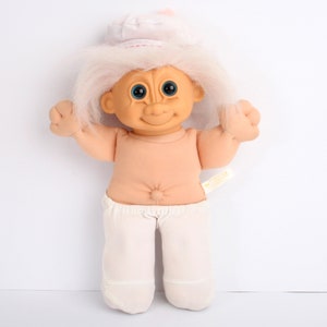 Russ Berrie Troll, 12&quot; Large plush trolls doll with hat, light pink hair, soft body 80s 90s collectable toy