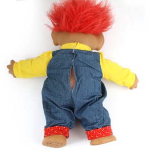XL Uneeda Troll doll, red hair dungaree, Large Wishnik trolls with clothes, 1987 doll, 80s 90s toy image 4