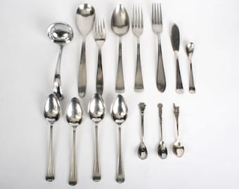 15x vintage flatware mix set, Sola Gero, dinner spoons, potato spoon, dinner forkm salad fork, knife, art deco midcentury design cutlery set