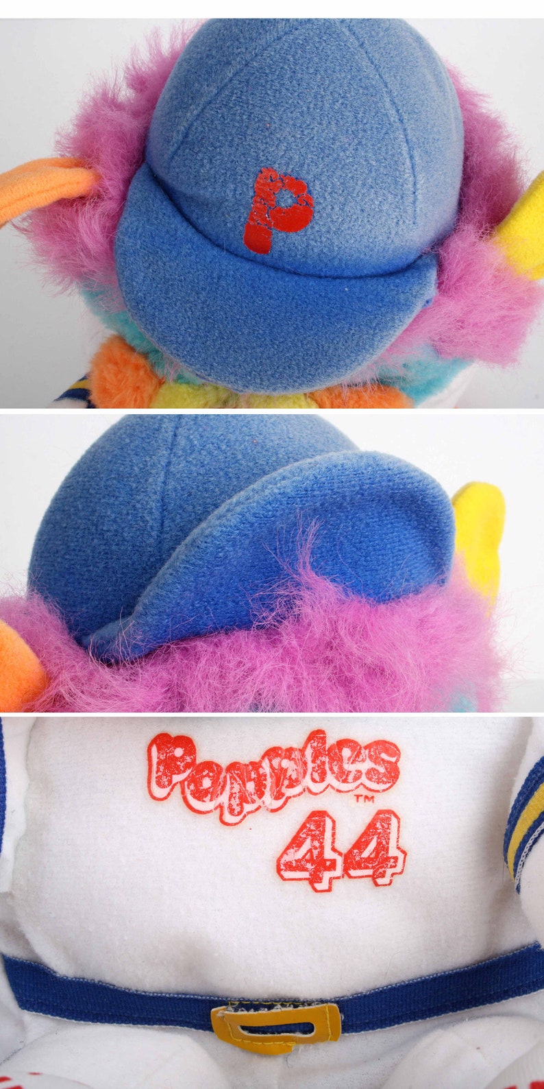 Sports Popples, PC Base-Ball Popple 10 ball, baseball Popple, medium size vintage blue white plush toy, original 80s Mattel 1987 image 10