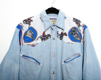 VTG 90s Womens Medium Jean Button Down Horse Shirt VTG 90s Womens Medium Denim Button Down Equestrian Shirt 90s Womens Medium Western Shir