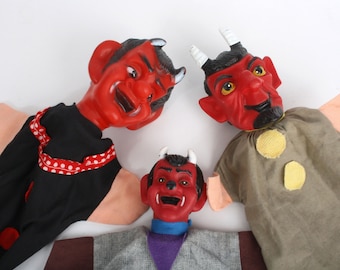 3x Devil Hand Puppets, handpuppet, hand puppet show dolls, theater play Lucifer set