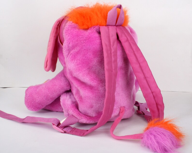 Popples Pancake Backpack, purple green Popple school bag, vintage plush toy rucksack, original 80s Mattel 1986 image 4