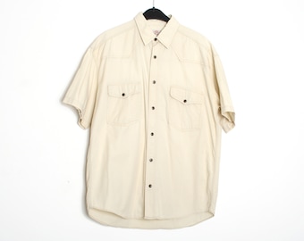 Vintage western shirt, beige country blouse, Ray Blue Five mens blues short sleeve shirt, size M Medium