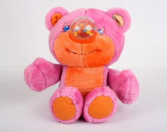 Vintage 11" Nosy bear, Gumlet balls pink & orange nosybear, nosy bears, popinours, nosynours, squeeze 80s toy plush doll pluche bear 1980s