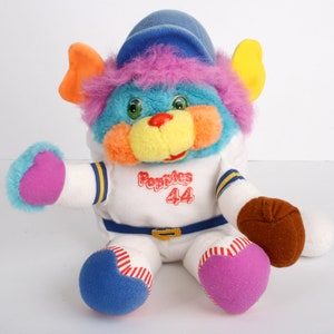 Sports Popples, PC Base-Ball Popple 10 ball, baseball Popple, medium size vintage blue white plush toy, original 80s Mattel 1987 image 1