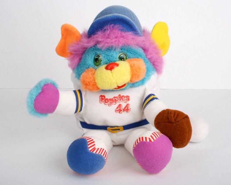 Sports Popples, PC Base-Ball Popple 10 ball, baseball Popple, medium size vintage blue white plush toy, original 80s Mattel 1987 image 1