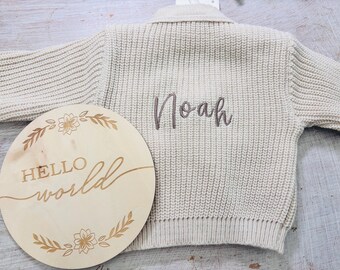 Personalised Baby knitted Cardigan – Custom Embroidered Name | Newborn Gift | Baby Shower Present | Keepsake Clothing| Personalised.
