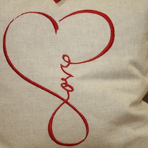 Love Cushion, Taupe and Red . 14" Square Love  Pillow,Cuddle Cushion, Handmade Welsh Gift, Valentines gift for her or him, love gift