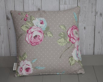 Taupe Floral Cushion 16" Square Rose Cushion -Shabby Chic-cottage chic-Decorative pillow - Scatter Cushion-double sided.