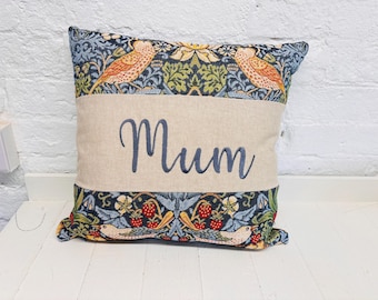 William Morris Strawberry Thief Tapestry Mother's Gift, Personalised Cushion, Gift for Mum.
