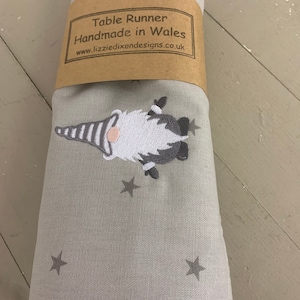 Christmas Table Runner- Festive table- Christmas grey gnome table runner-Handmade table runner - Grey Gnome table runner-Grey Star Fabric