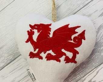 Welsh Dragon Hanging Heart-Lavender Hanging Heart-Fabric Hanging Heart-