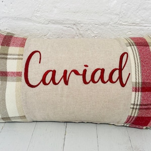Cariad Cushion- Wool touch long cushion-Welsh quote cushion