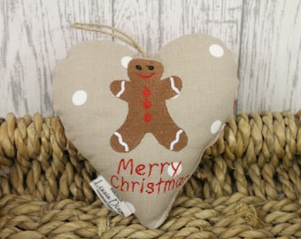 Merry Christmas Gingerbread Man Hanging Heart- Nadolig Llawen hanging heart- Festive Gingerbread man -Christmas decorative Hanging Ornament