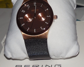 Bering Mens 32139-265 Ceramic Brown Dial Brown Stainless Steel Mesh Band Watch n.i.b.