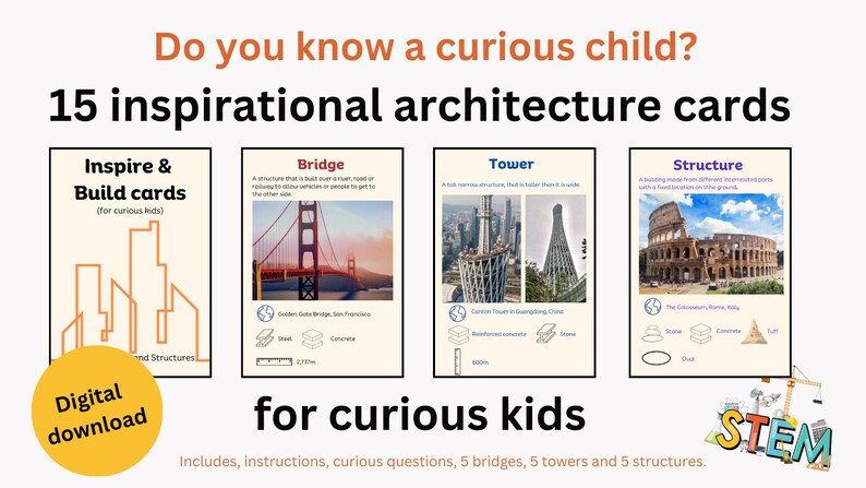 Build Descriptions Inspire and Build Architecture Cards for 3-11 Year Olds. Construction ...