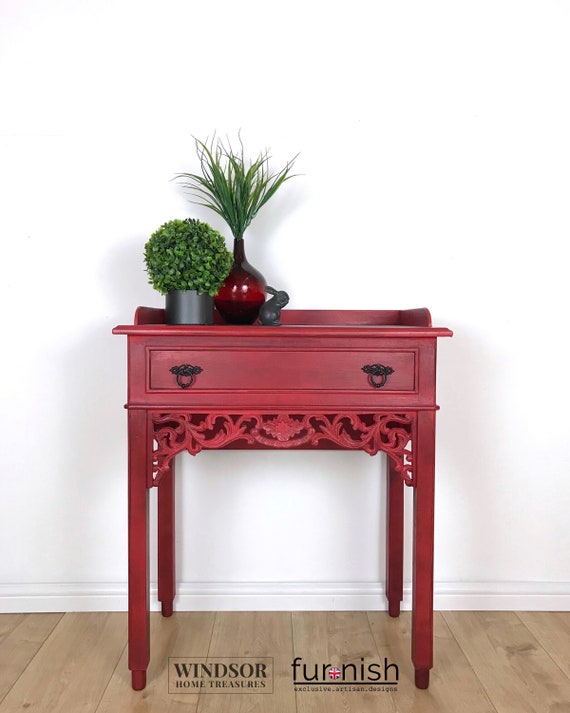 Vintage Console Table In Red With Drawer Etsy