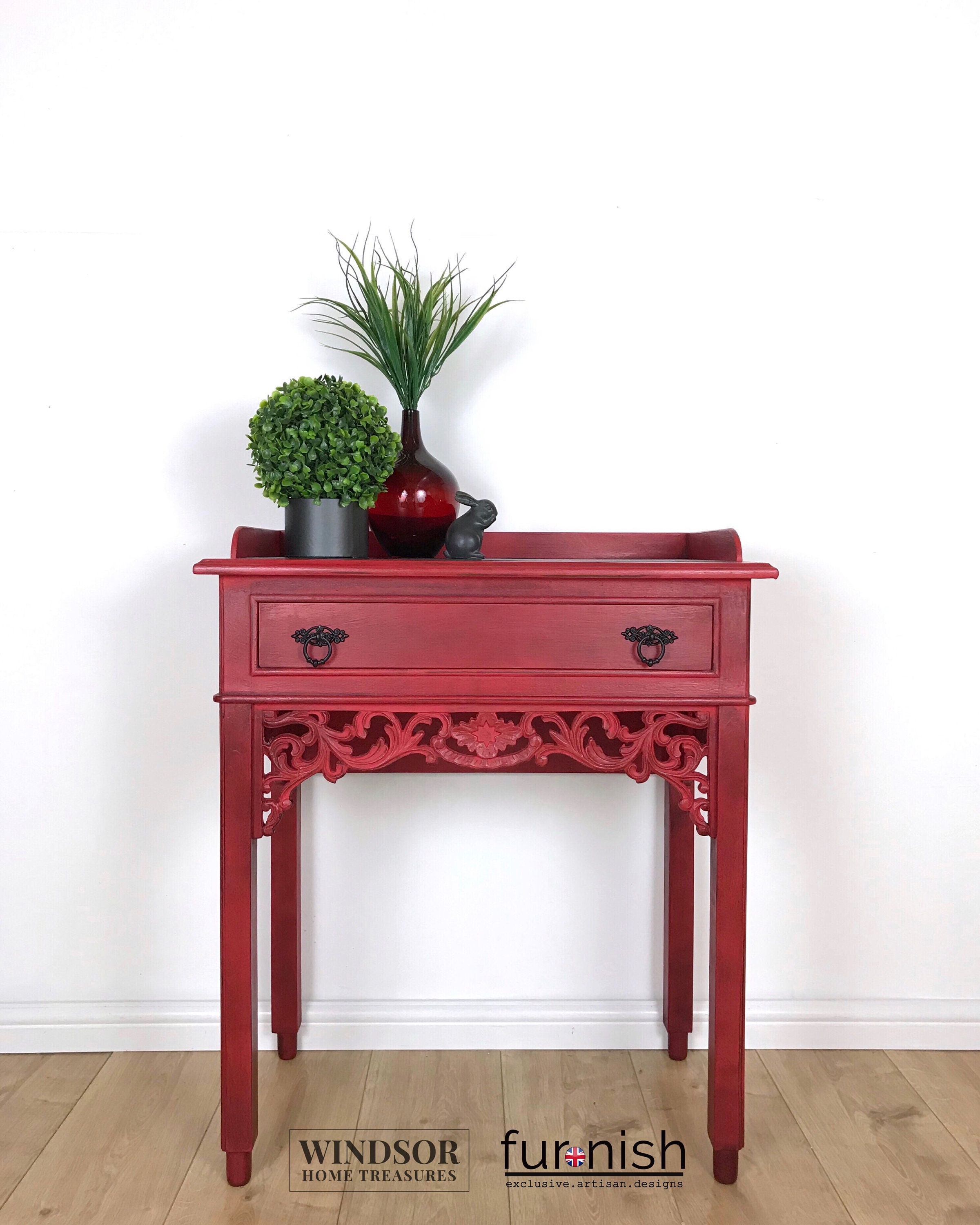 Small Vintage Console Table In Red With Drawer Etsy