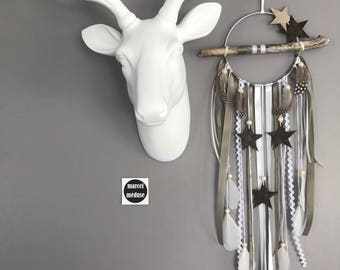 Driftwood dreamcatcher in shades of taupe and off-white with stars - dreamcatcher