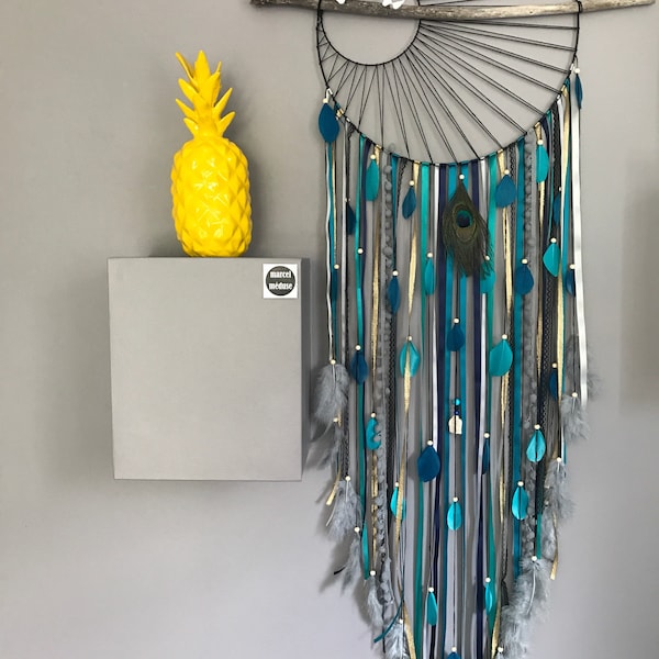 Dream catcher / dreamcatcher GIANT weaving sun in shades of blue