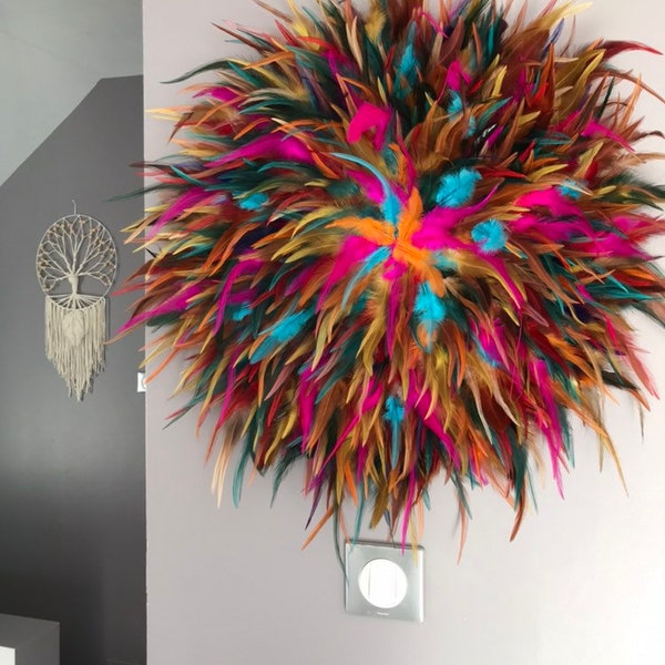 GEANT jujuhat / juju hat handmade en plumes naturelles 55 cm de diamètre - coloris multicolore