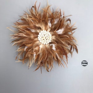 Jujuhat / juju hat handmade in natural feathers 35 cm in diameter fawn and white colors image 3