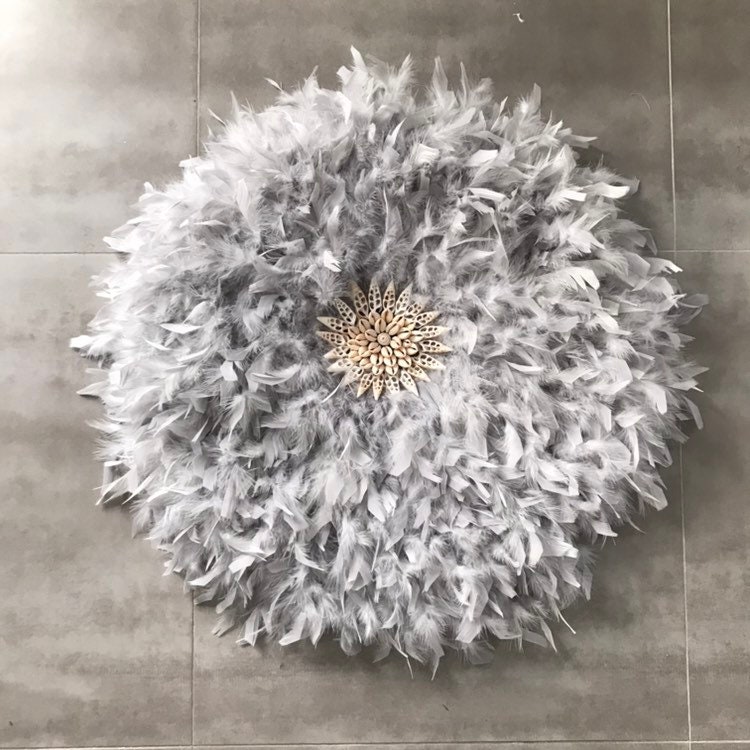 Géant Jujuhat/Juju Hat Xxl Handmade en Plumes Naturelles 80 cm de Diamètre - Coloris Gris Perle