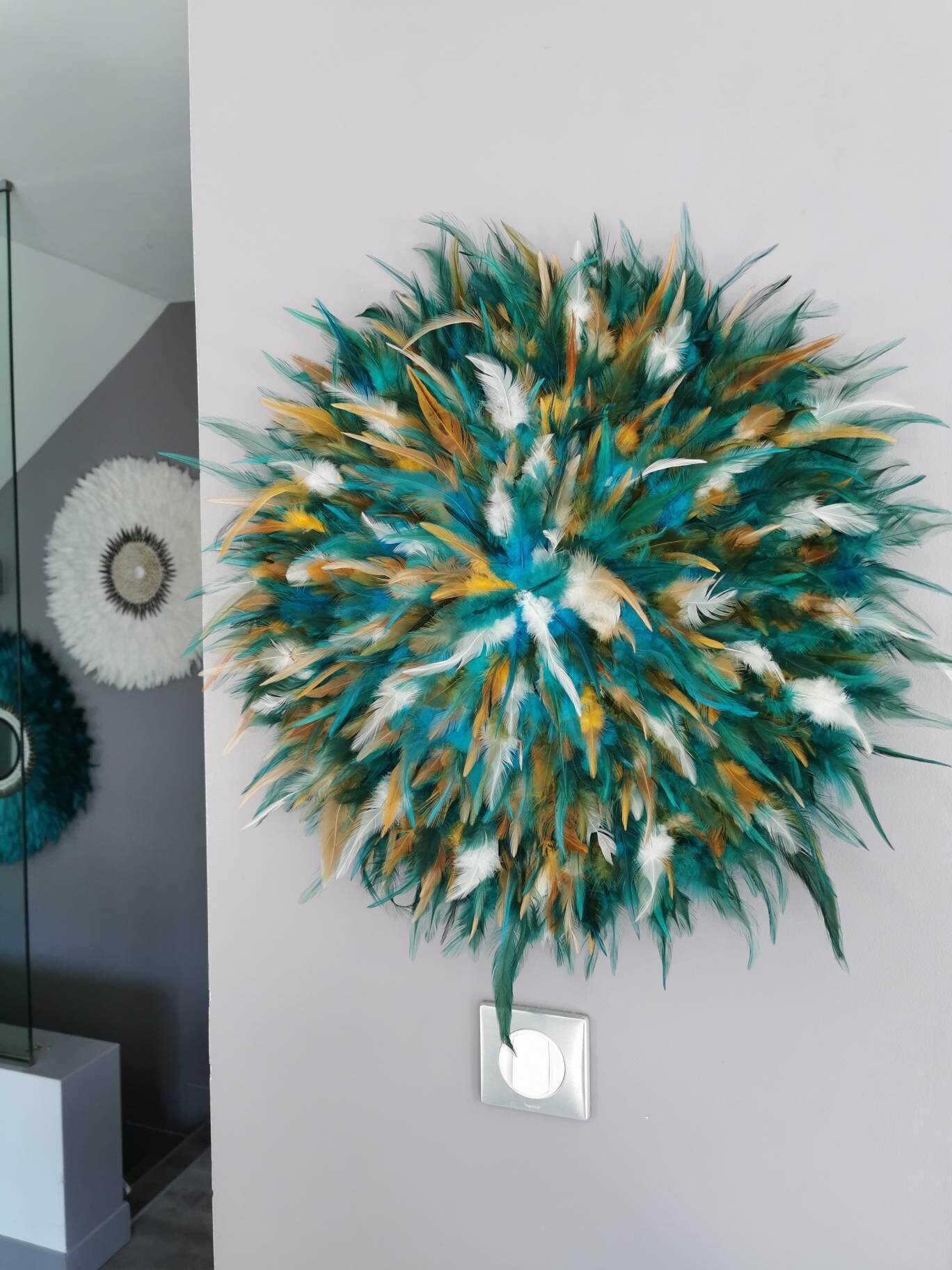 Géant Jujuhat Juju Hat Handmade 55 cm de Diamètre Coloris Bleu/Vert Canard, Beige, Fauve