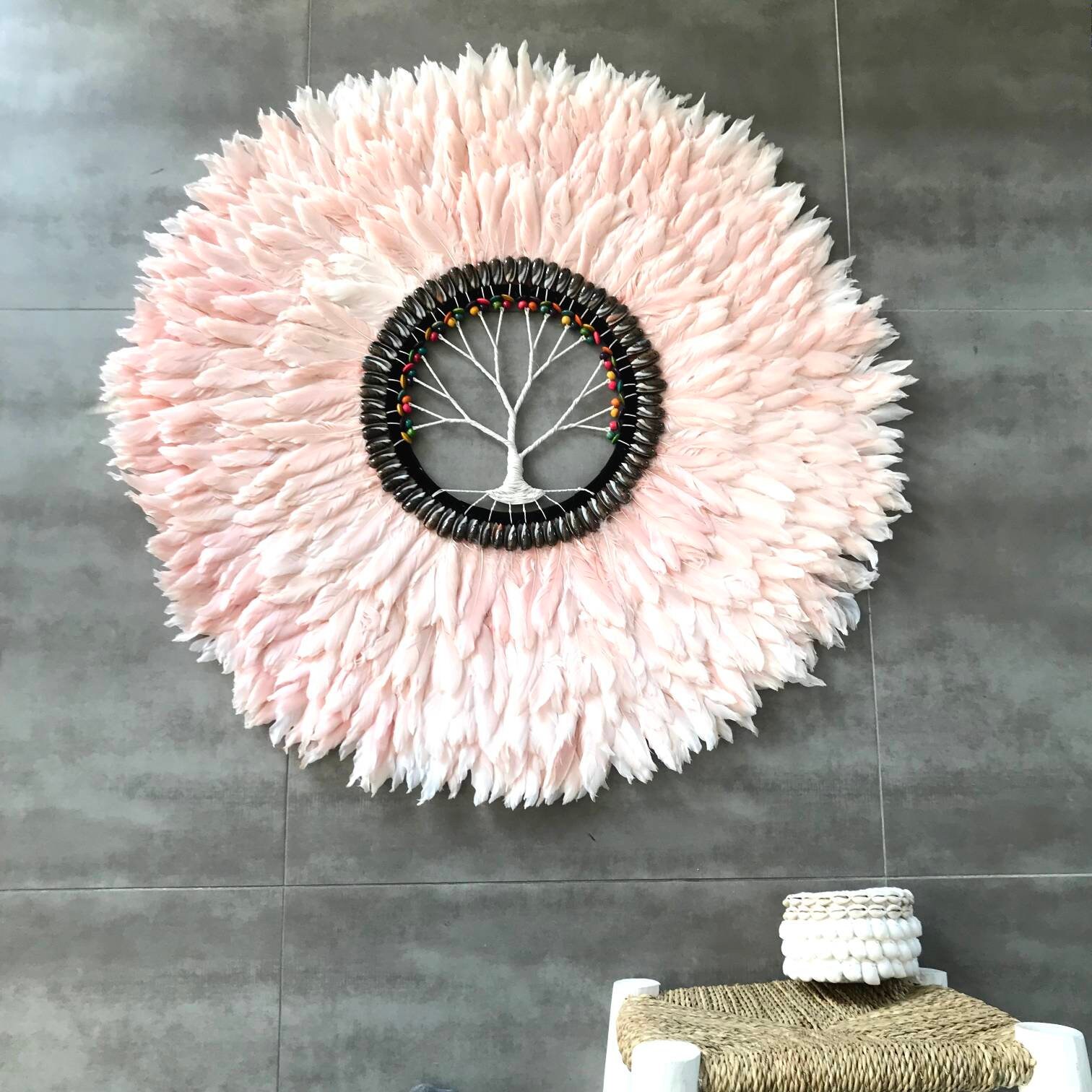 En Stock Géant Jujuhat/Juju Hat Handmade en Plumes Naturelles 90 cm de Diamètre - Coloris Rose Poudr