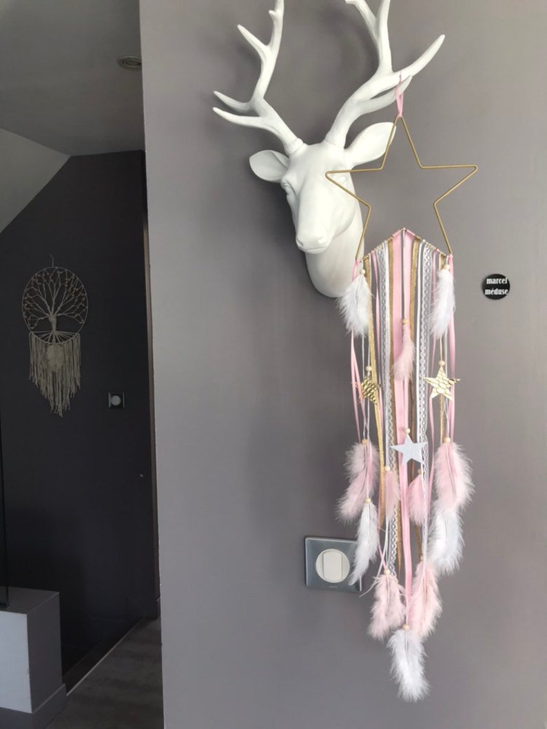 Starshaped Dream Catcher in Powdered Gold and White Pink Etsy