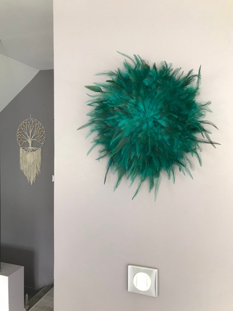 Jujuhat/Juju Hat Handmade en Plumes 35 cm de Diamètre - Coloris Bleu/Vert