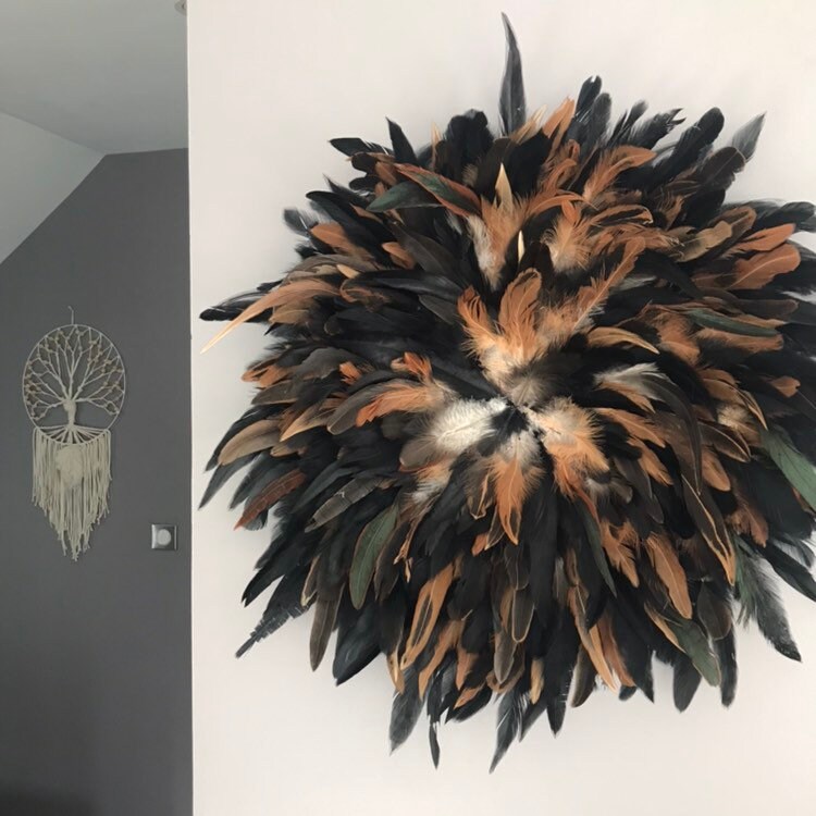 Jujuhat/Juju Hat Handmade en Plumes Naturelles 50 cm de Diamètre - Coloris Noir et Fauve