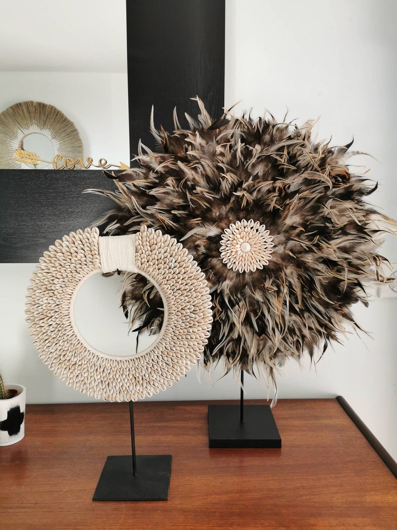 Giant Jujuhat Juju Hat Handmade 55 Cm Diameter Taupe, White, Black