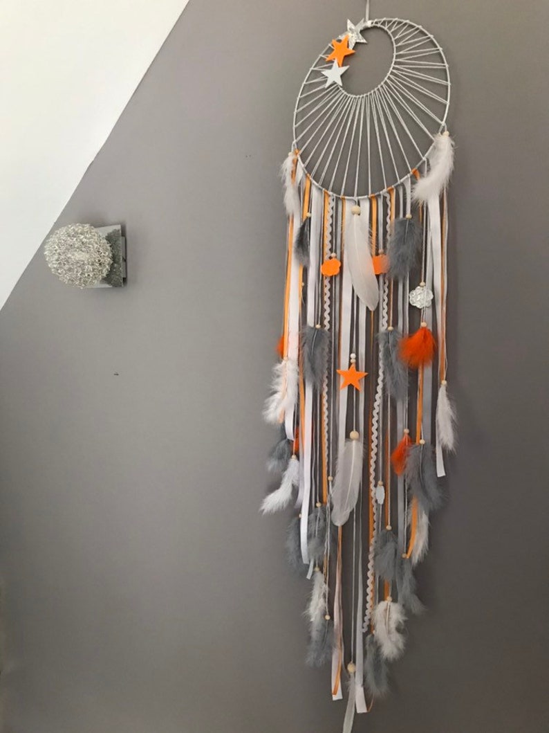 Catches dreamcatcher dreams weaving sun, orange, gray and white with stars and clouds image 6