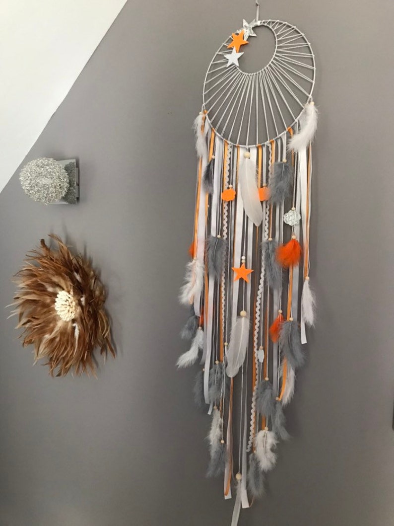 Catches dreamcatcher dreams weaving sun, orange, gray and white with stars and clouds image 8