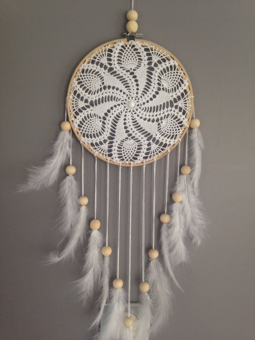 Attrape Rêves/Dreamcatcher Attrapeur de en Dentelle, Plumes et Perles Bois
